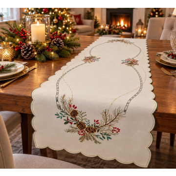  Elegancki bieżnik świąteczny na stół – Szyszki i Gałązki | Złota Nitka 40x140 wzór:109
