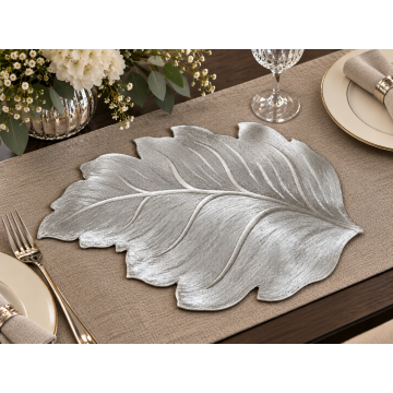 Podkładka dekoracyjna SILVER NATURE – srebrny liść PVC 51 × 32 cm