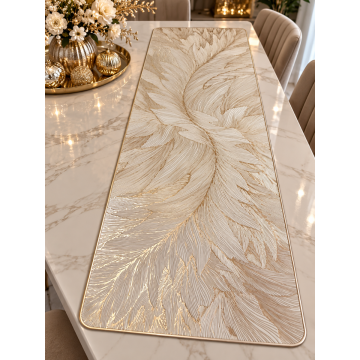 BIEŻNIK GUMOWY ZŁOTE PIÓRA GLAMOUR 32 × 92 CM – ELEGANCKA DEKORACJA STOŁU
