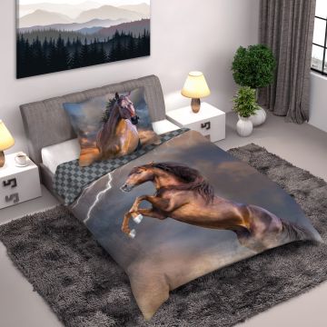 POŚCIEL BAWEŁNIANA 140X200 + 1X70X90 PIORUN HORSES 003