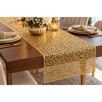 BIEŻNIK DEKORACYJNY ZŁOTY KORONKA PREMIUM 30×150 CM – AŻUROWY PVC GLAMOUR