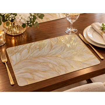 Podkładka dekoracyjna GOLDEN FEATHER – złoto-kremowa PVC 30 × 45 cm