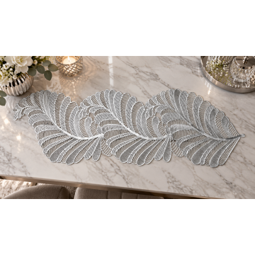 Bieżnik Srebrny Liść PREMIUM 30 × 90 cm – Elegancki, Gumowy, Ażurowy