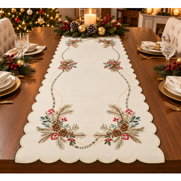 Elegancki bieżnik świąteczny na stół – Szyszki i Gałązki | Złota Nitka 60x120 wzór:109